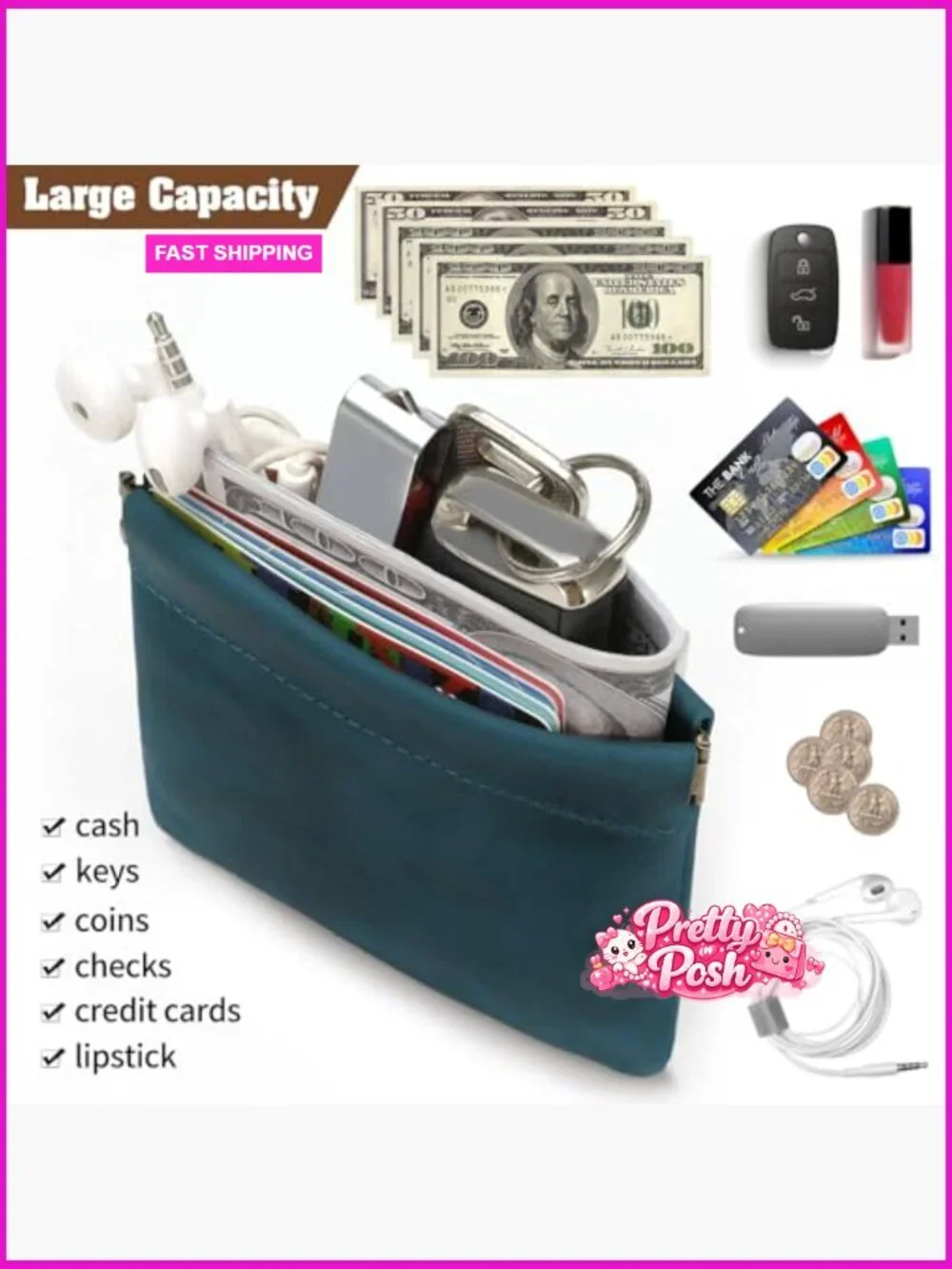 Genuine Leather Mini Coin Purse, Squeeze Wallet Change Holder